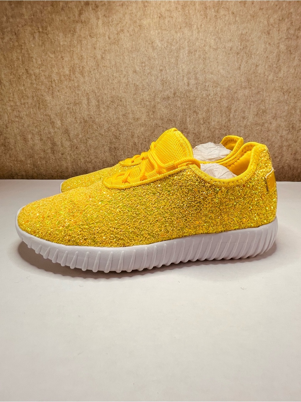Women Glitter Yellow Sneakers Size 8